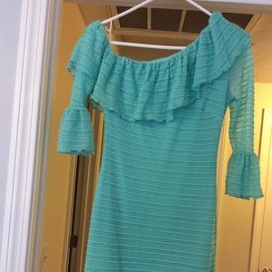 BEBE Turquoise Dress asymmetric shoulder